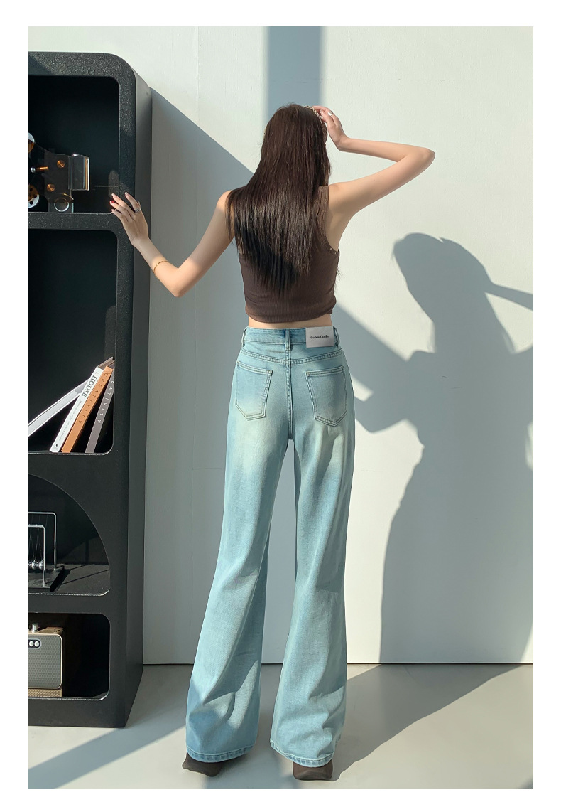 包邮2025春夏季新款＆简约轻奢高端微喇水洗弹力浅蓝宽松牛仔裤女详情13