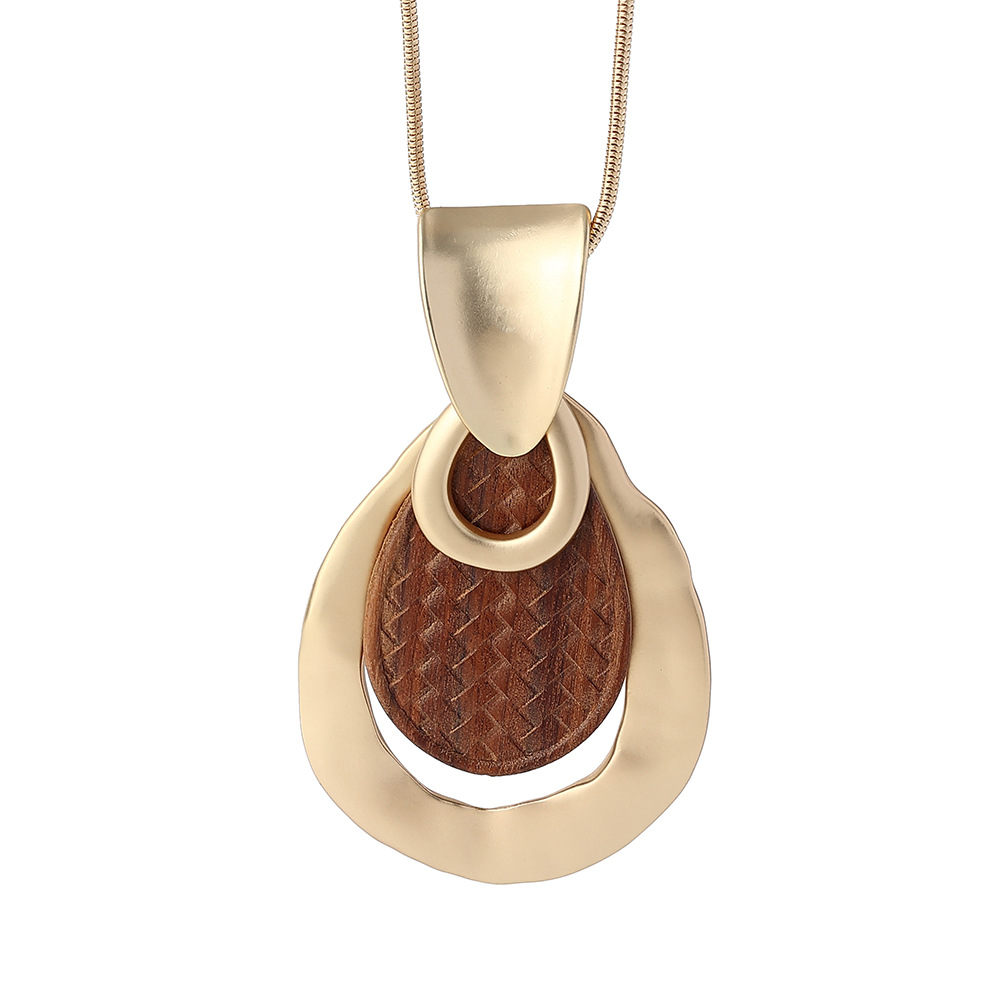 跨境欧美爆款女士高级感木头长款ins饰品复古简约项链吊坠毛衣链详情4