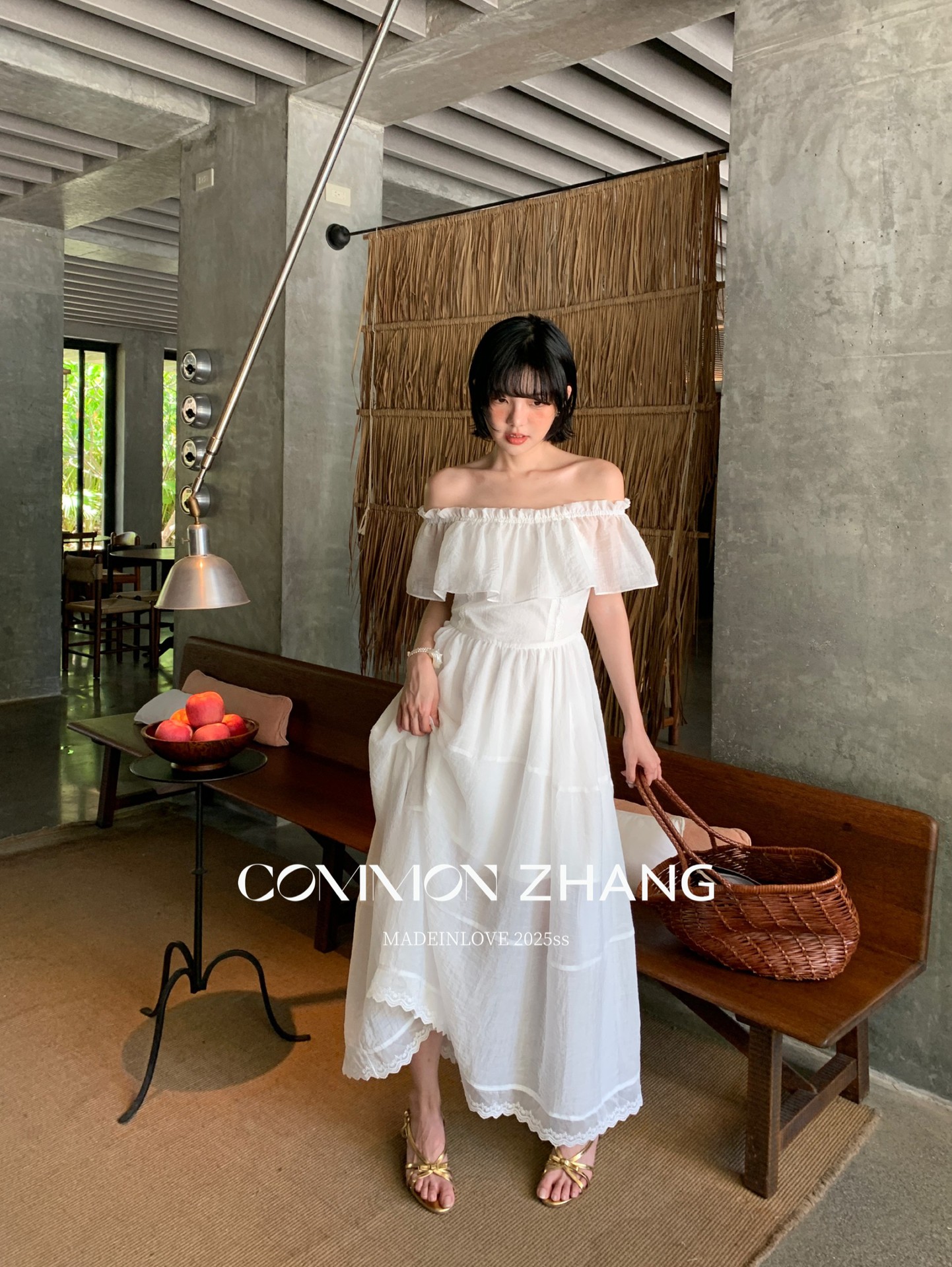 CZ ZHANG Summer French lace patchwork one-shoulder off-the-shoulder sexy slightly transparent texture dress for women B26857 pic 13