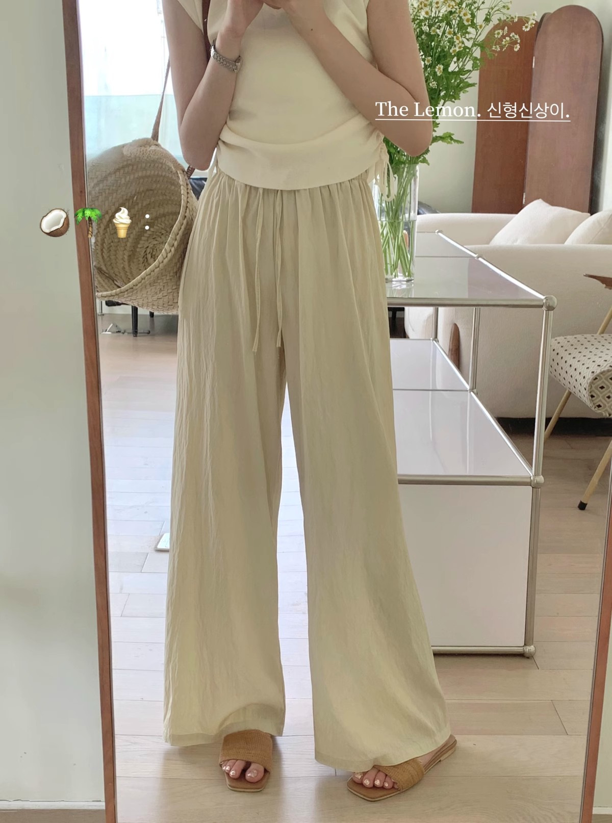 冰丝皱阔腿裤女春夏薄款直筒高腰显瘦韩系小个子慵懒风长裤休闲裤详情9