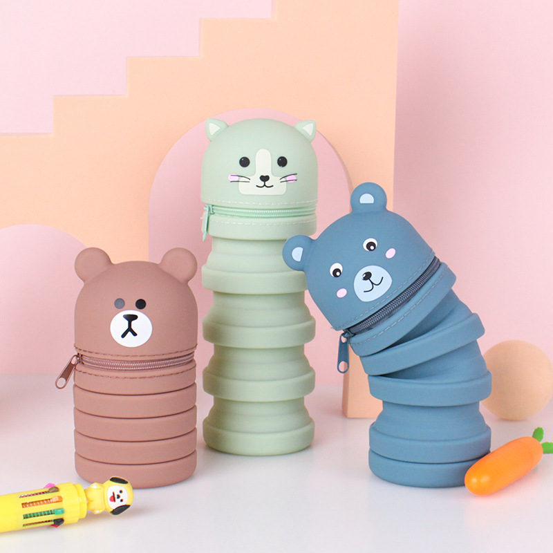 学生笔袋文具硅胶笔袋卡通可伸缩笔筒文具学习用品厂家批发可定详情16