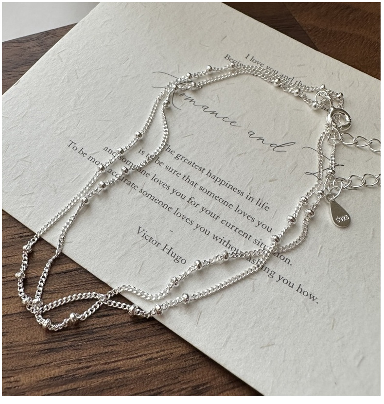 S925 sterling silver Korean version niche design hepatitis B interlocking beads fashionable collarbone chain Korean version simple Korean style necklace wholesale pic 8
