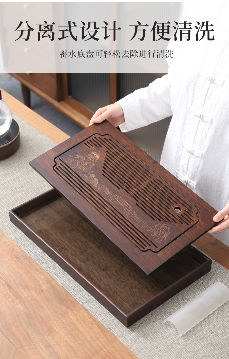 Wholesale of household small water storage trays, draining tea tables, simple rectangular bamboo tea sets, large and small sizes pic 16