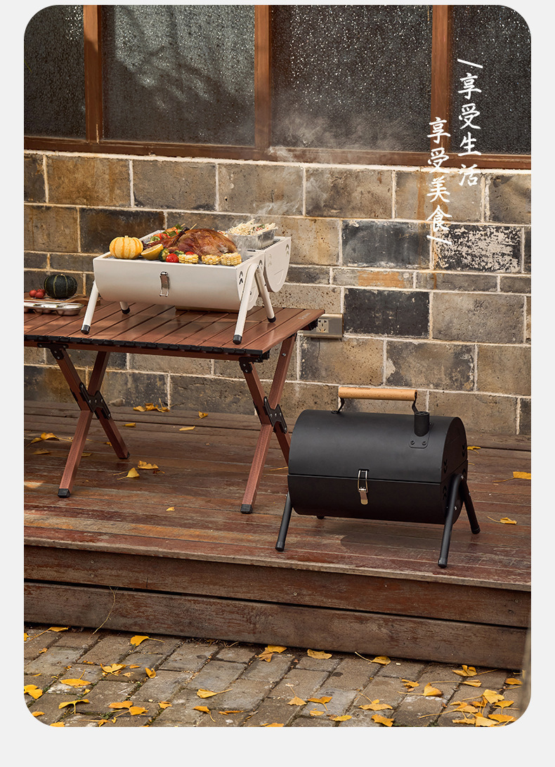 Outdoor camping barbecue grill, double-sided portable portable grilling and roasting dual-purpose charcoal grill, chimney grill pic 15