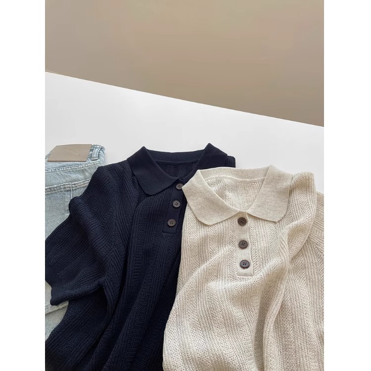 法式亚麻冰丝翻领针织短袖T恤女2025夏季气质百搭修身polo衫上衣详情4