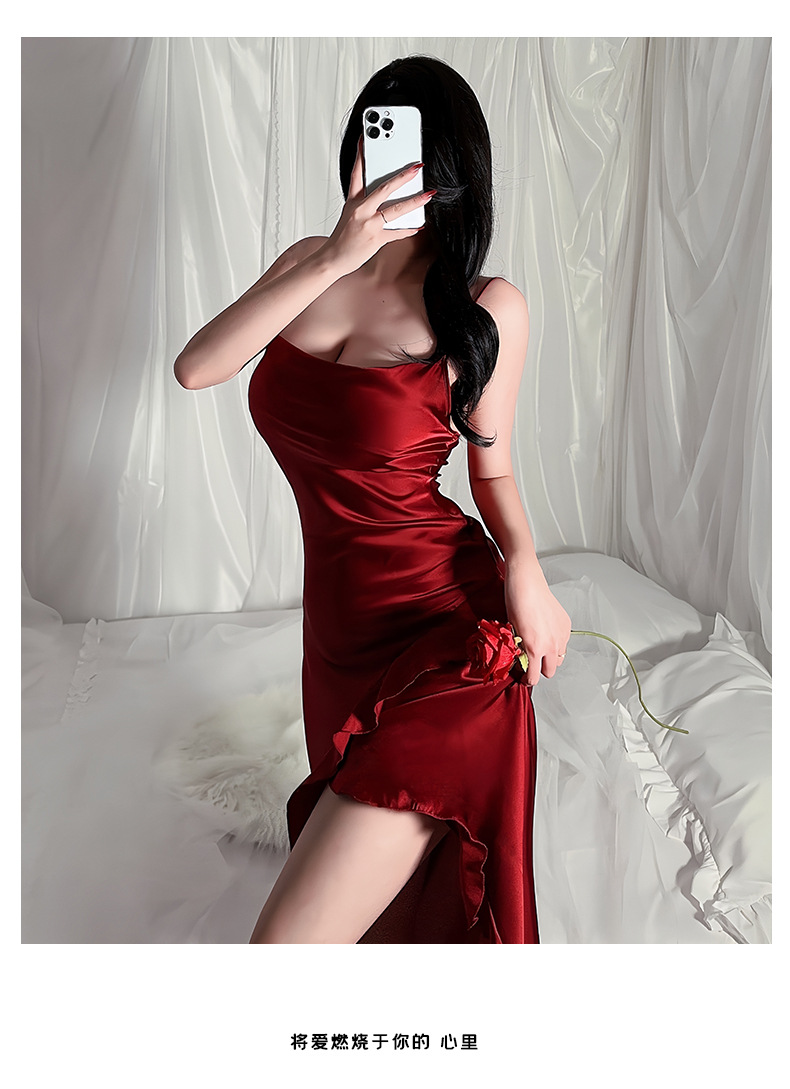 Influencers viento sexy halter vestido de dormir mujer glamourosa suela de volantes puntada pijama multicolor homewear 635 pic 15