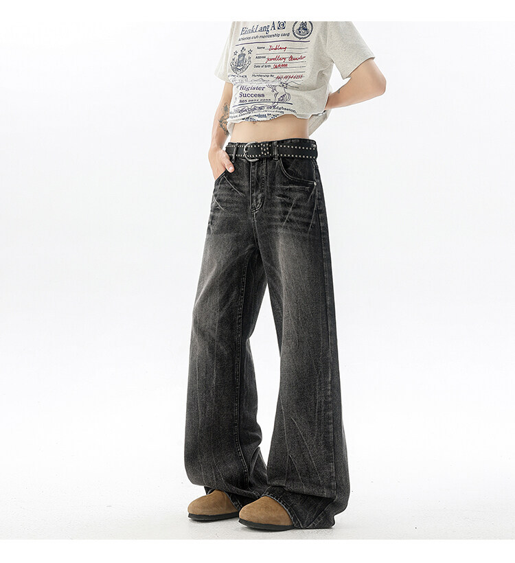 190高个子加长牛仔裤cleanfit闪电裂纹男款潮牌设计感直筒微喇裤详情15