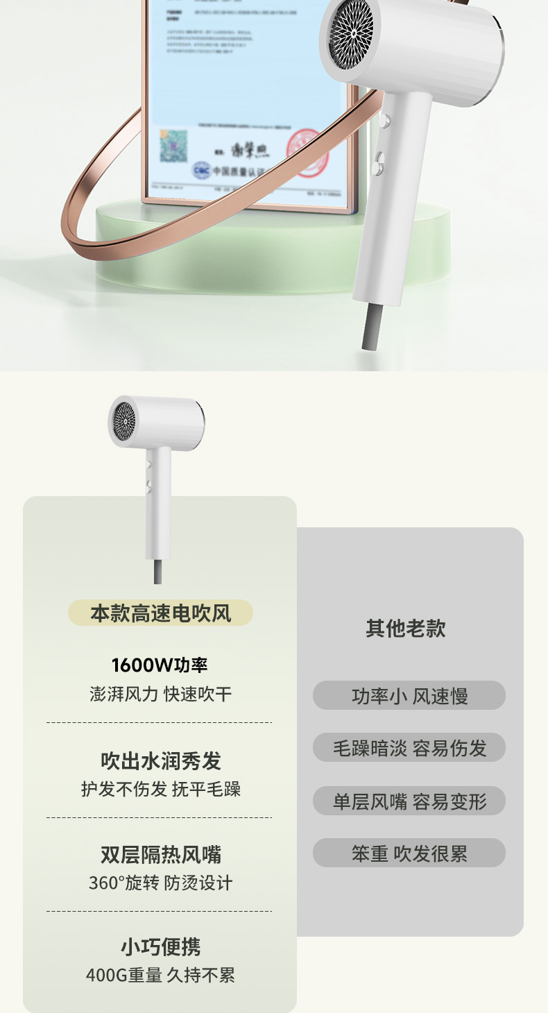新款吹风机家用学生宿舍电吹风冷热蓝光护发大风力跨境电商吹风筒详情3