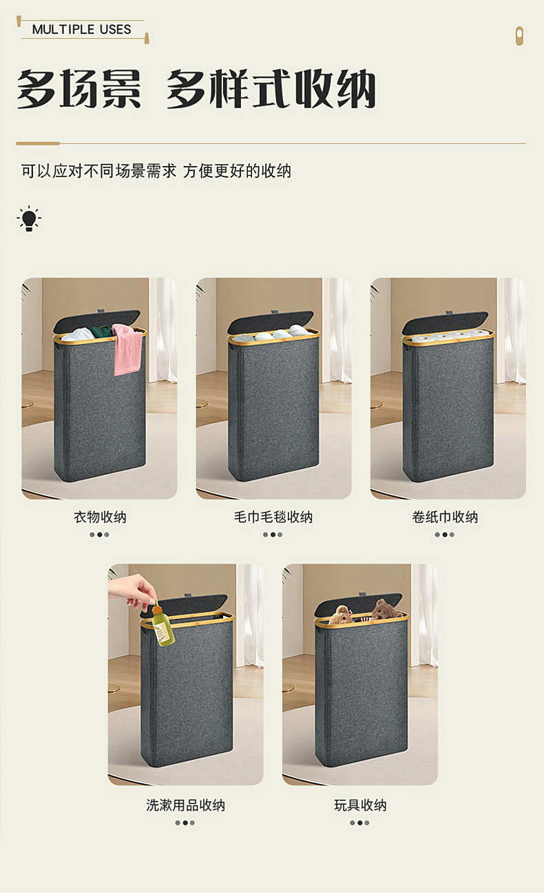 Amazon 600D cationic dirty clothes basket with lid, foldable bathroom toilet paper storage basket, multi-functional storage basket pic 2