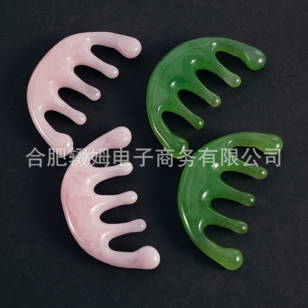 按摩梳子头部经络梳刮痧梳按鼻器眼部面部经络按摩板树脂五齿梳详情3