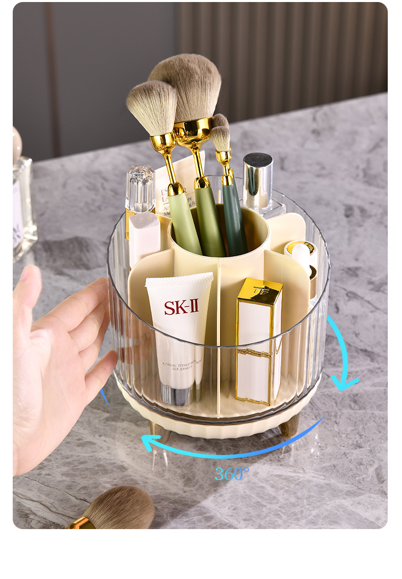 Rotating makeup brush storage box rack, desktop compartmentalized lipstick, eyeshadow, eyebrow brush, makeup table, cosmetics storage bucket pic 6