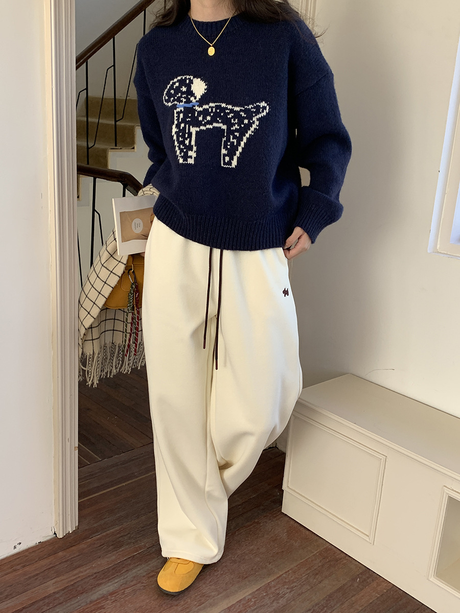 3thMorning撞色抽绳小狗刺绣宽松束脚阔腿加绒卫裤ZY2580详情35