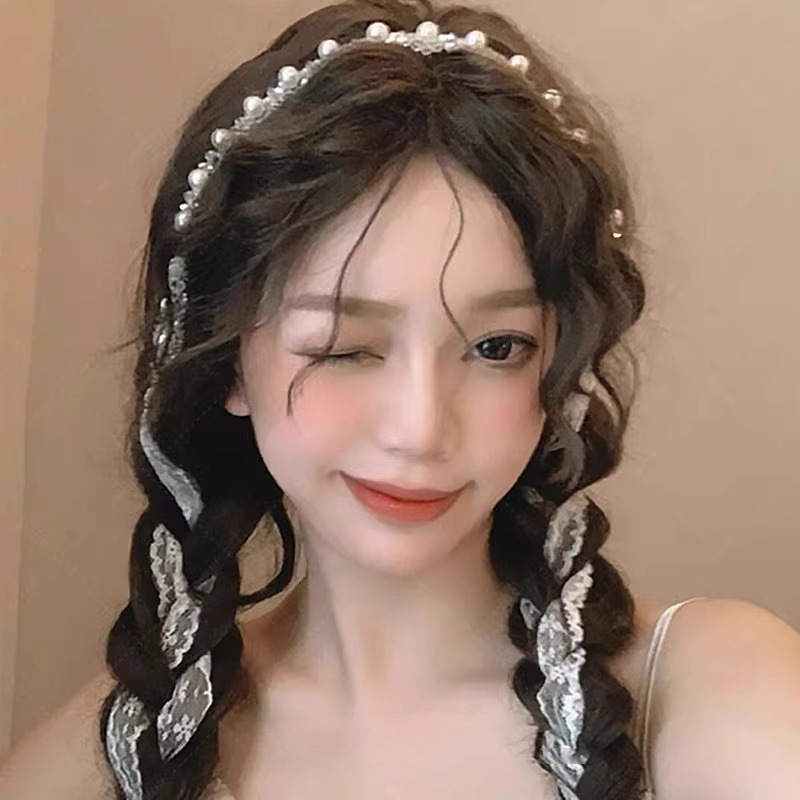 Pearl ribbon headband for women 2025 New high top braid headband, summer broken hair headband, one-piece hairpin headwear pic 16