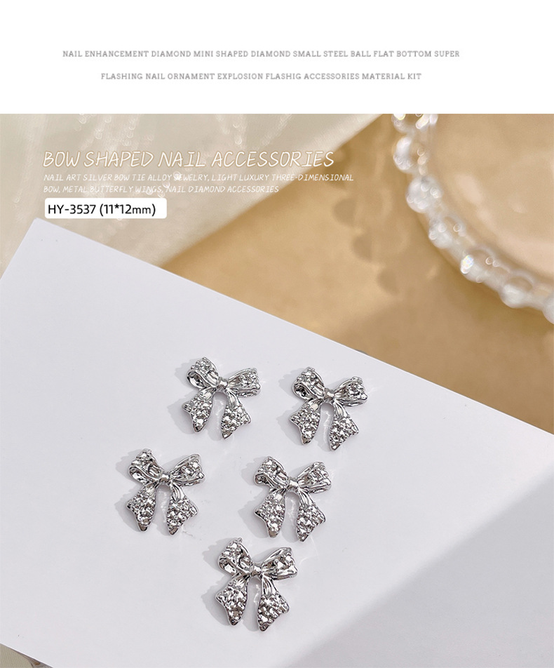 New white K bow nail art accessory, a popular light luxury three-dimensional alloy butterfly bow tie accessory for diy nail decoration pic 6