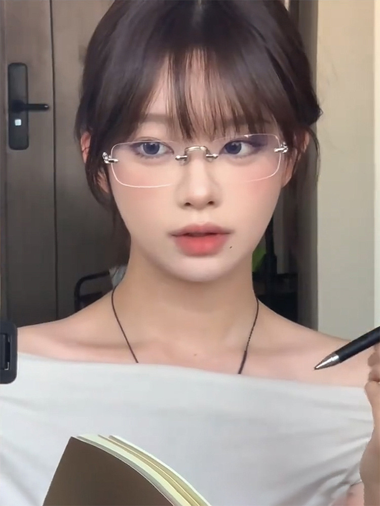 2025春季新款柳智敏同款无框眼镜女清冷高智感无边框御姐可配近视详情5