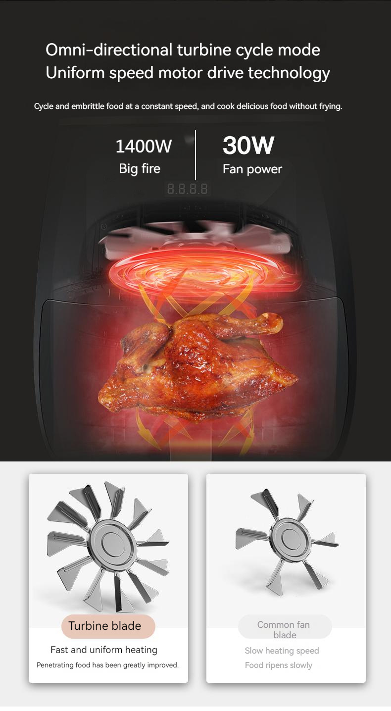 现货跨境6L智能触屏空气炸锅家用电炸一体锅110V空气炸锅炸鸡腿详情11