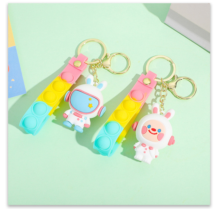 PVC soft rubber keychain, small pendant, doll wholesale, car key chain, hanging decoration, space rabbit cartoon keychain pic 10