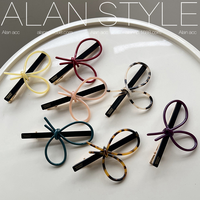 阿斓韩式简约ins风轻奢边夹高级感饰品醋酸镂空蝴蝶结鸭嘴夹顶夹详情1