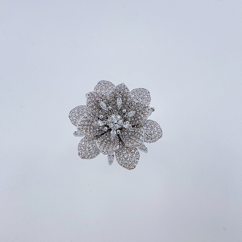 Bergamota cross border split color flor full diamond anillo mujer francés ins viento frío anillo DIY holder vacío handwear pic 18