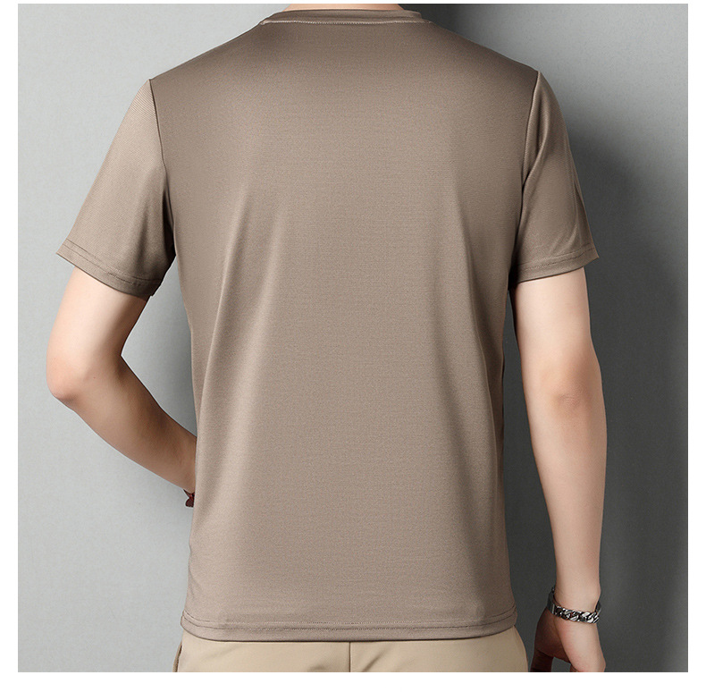 2024夏季新款桑蚕丝男士短袖纯色休闲中年薄款透气体恤男t恤批发详情25