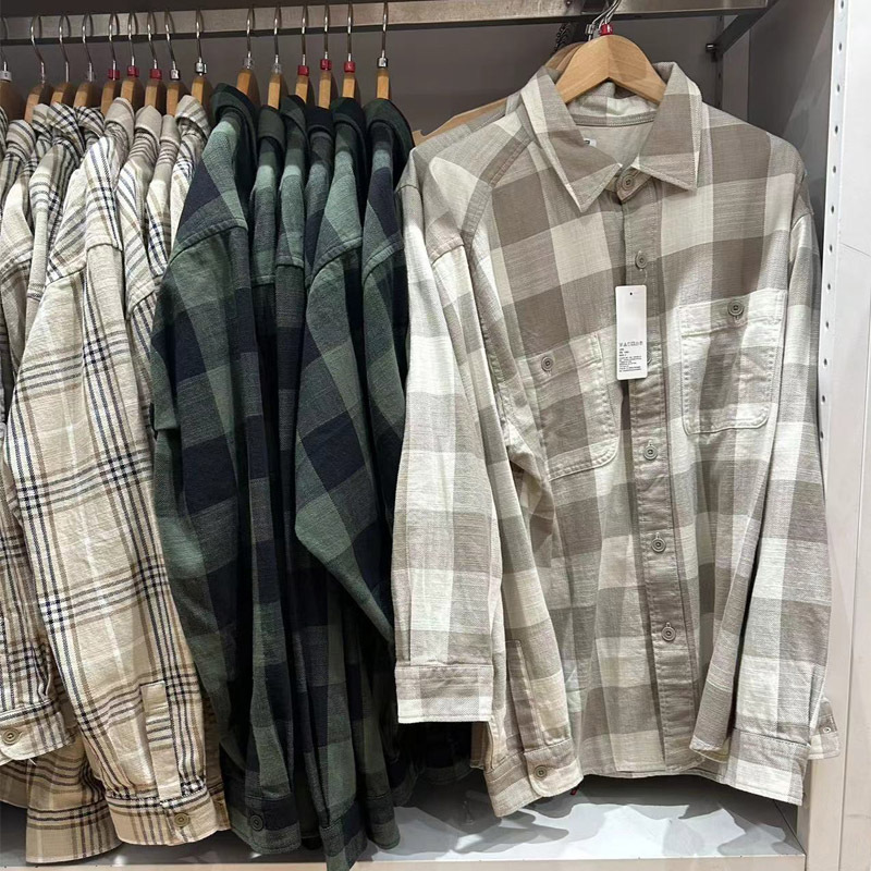 秋季男装竹节棉格子衬衫外套宽松衬衣长袖薄外套E476899/476900详情7