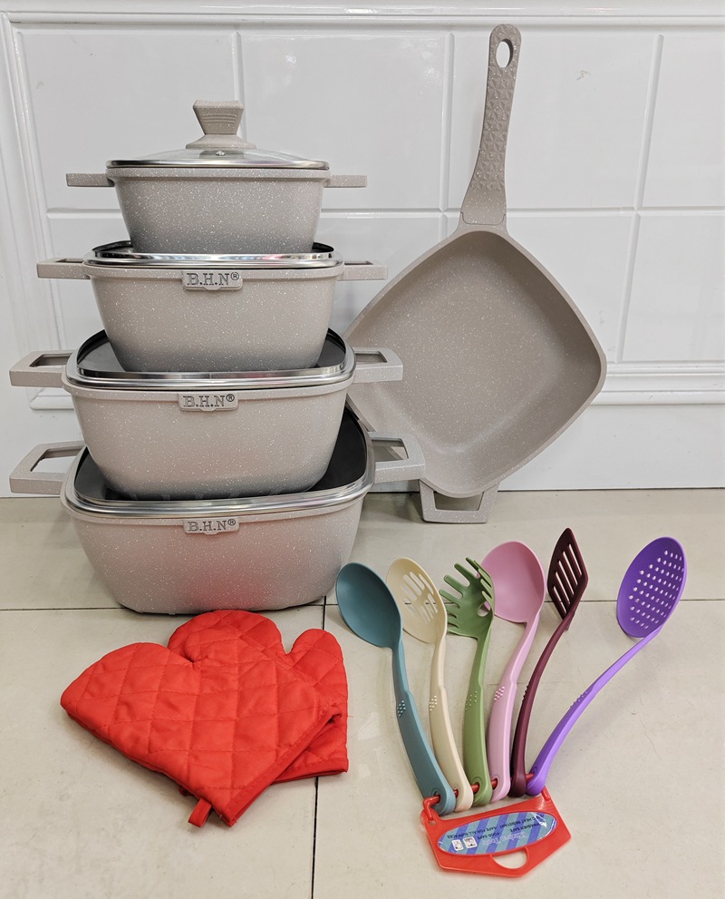 cookware Set 17-piece Square soup pot set, Marble smoke-free aluminum pot set, Gift pot, Non-stick pot pic 11