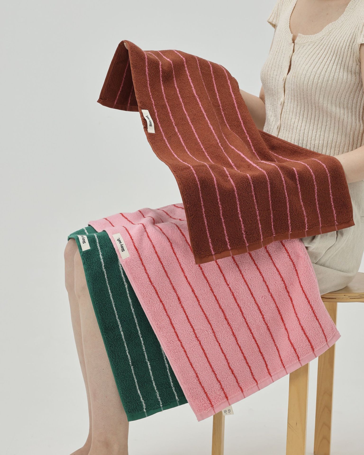 New autumn and winter fine-striped color-blocked towels, combed pure cotton adult absorbent bath towels, color-blocked striped adult towels pic 3