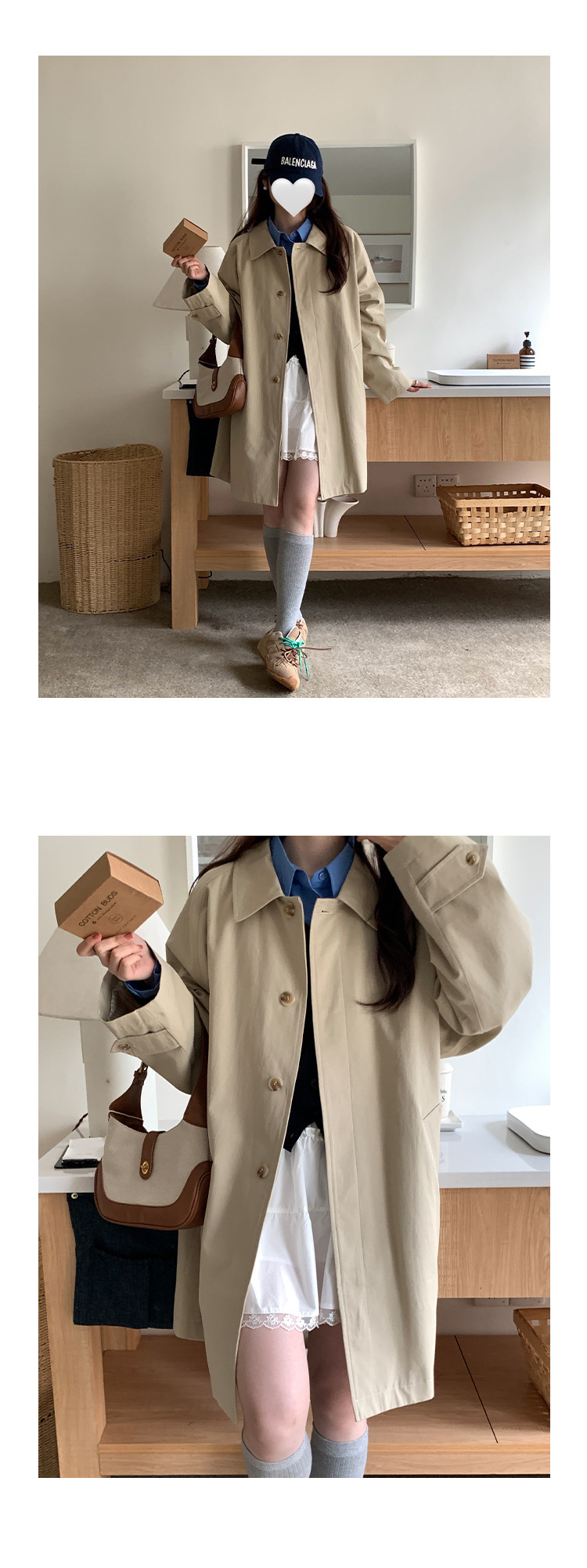 风衣外套女高级感2025春季新款韩版宽松休闲翻领卷边条纹长款大衣详情35