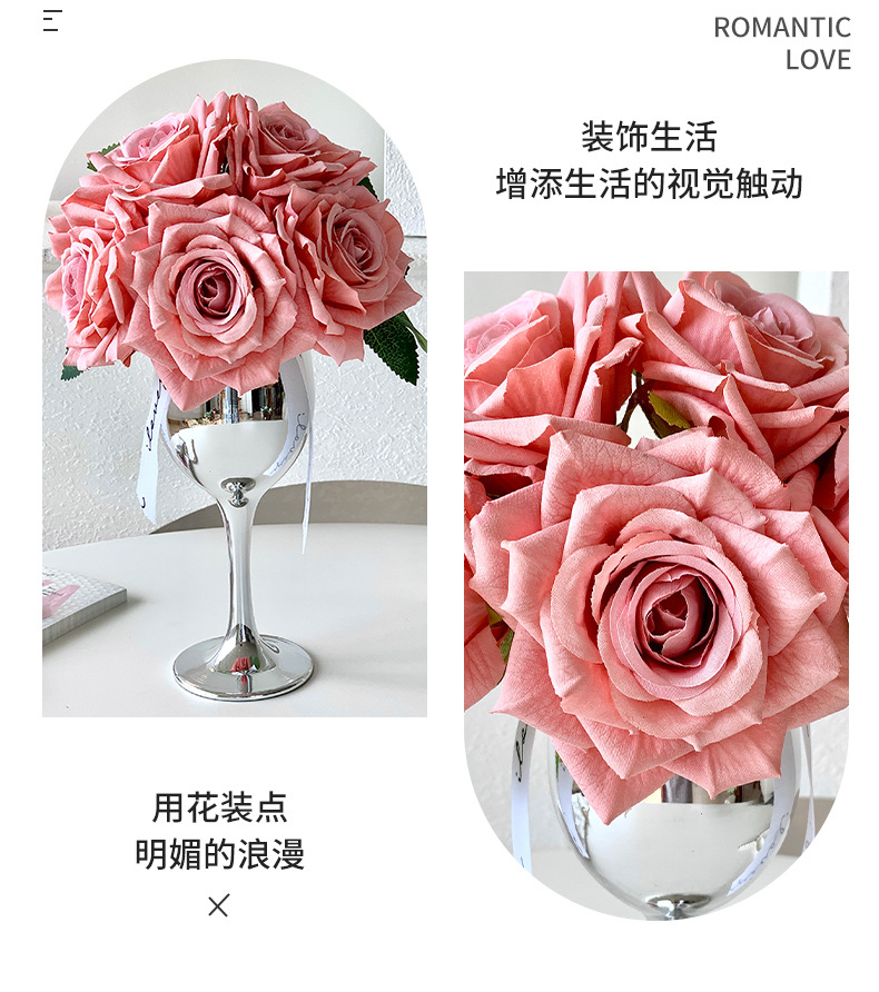 仿真玫瑰花高端轻奢餐桌插花装饰摆件花假花花束摆设花艺跨境代发详情8