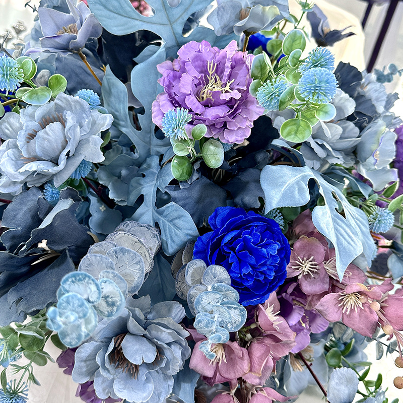 跨境新品仿真花雾霾蓝色系花球婚礼堂舞台路引花婚庆花材装饰假花详情16