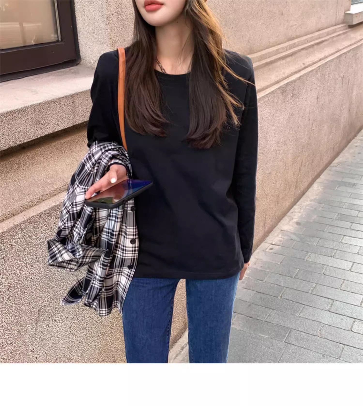 正肩长袖T恤女2023新款秋冬内搭纯棉宽松打底衫韩版白色男女上衣详情12