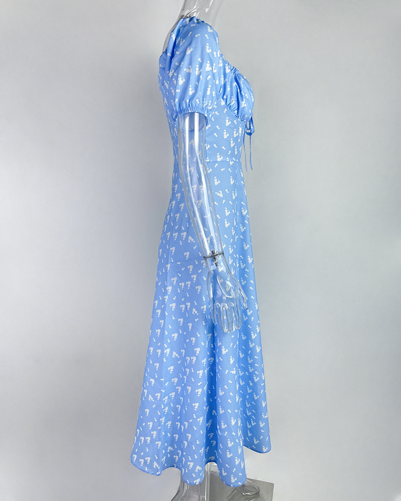 2025亚马逊独立站欧美女装新款碎花方领性感开叉大摆春季连衣裙女详情33