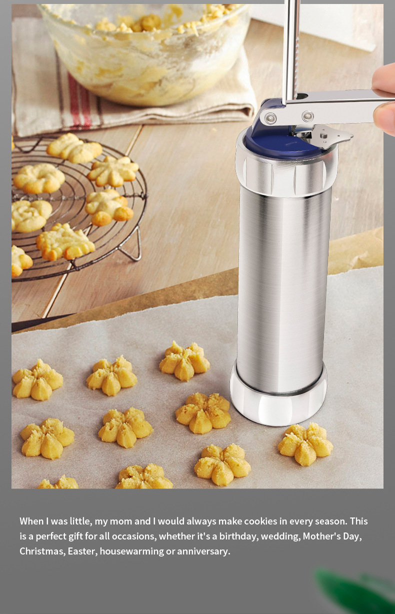 Cookie mold gun, baking tool, aluminum alloy piping nozzle, 20 pieces of sheet, bean melting and flower squeezing bag set, baking pic 13