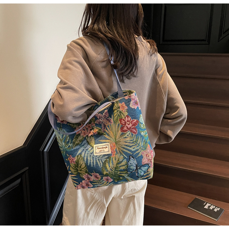 大容量国潮风帆布包包女2025新款通勤托特包女ins大学生上课单肩包详情23