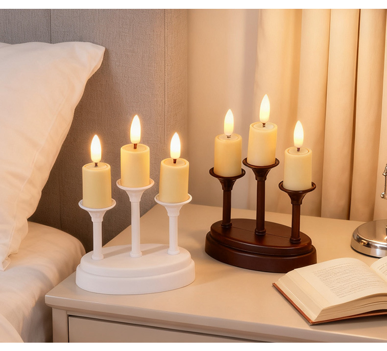 Retro three-headed LED electronic candle lamp, Nordic InS-style home decoration candlestick ornament, realistic romantic atmosphere lamp pic 9