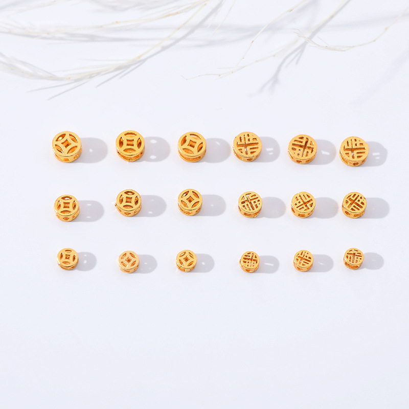 Sand gold hollowed-out copper coins, loose beads, interlocking beads, diy beaded bracelets, necklaces, jewelry materials and accessories manufacturer wholesale pic 2