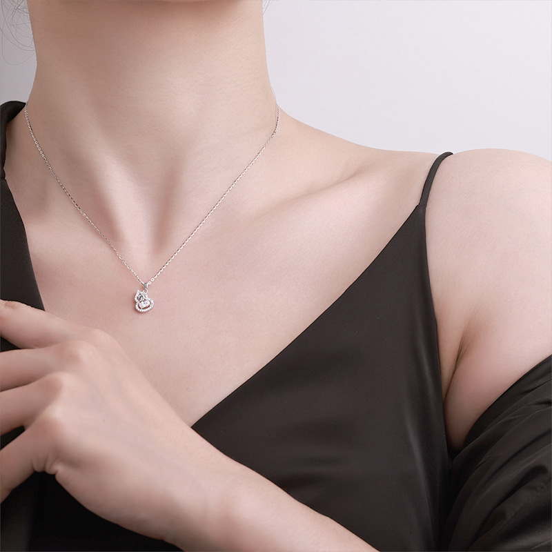 S925 All-silver Swan Kiss Heart Necklace for Women, 26 new style gourd pendant love bouquet necklace pic 32