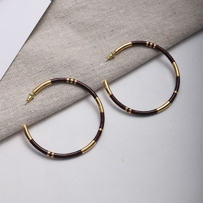 C形珐琅圈圈拼接耳环女法式轻奢小众设计感复古气质银针撞色耳圈详情5