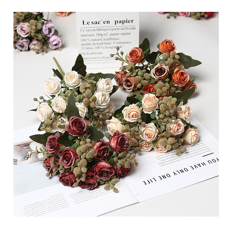 仿真花10头小乔玫瑰绢花家具装饰婚礼拍摄道具室内布置假花礼盒办公文化园艺装饰品详情13