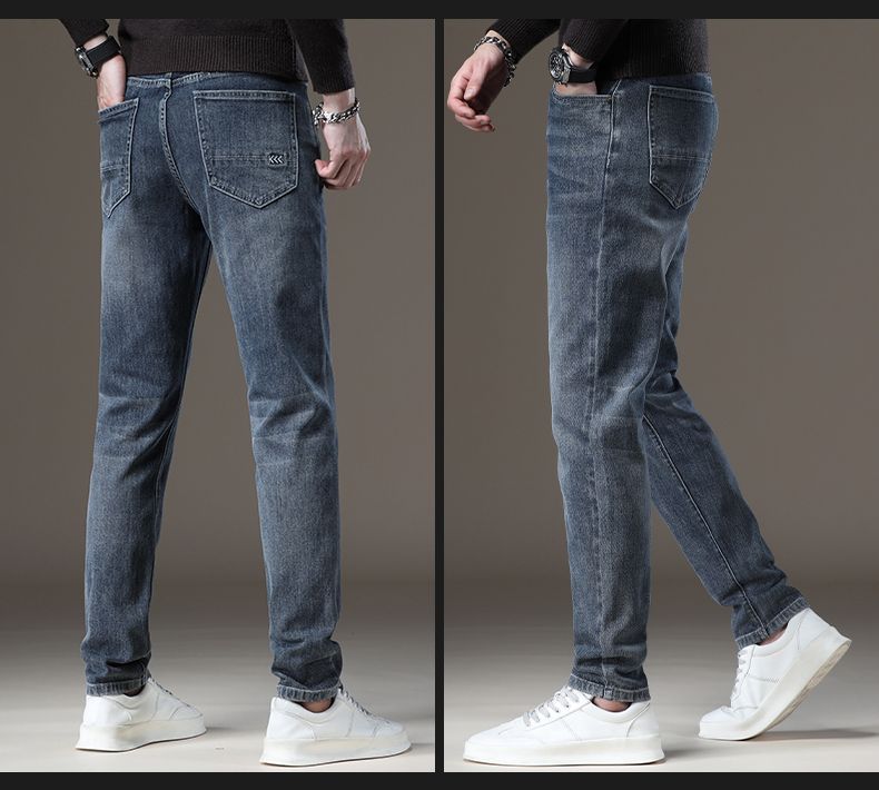 Autumn and winter thickened and fleece jeans for men, autumn straight-leg, fashionable and versatile, slim-fitting, petite stretch denim long pants, thick style pic 22