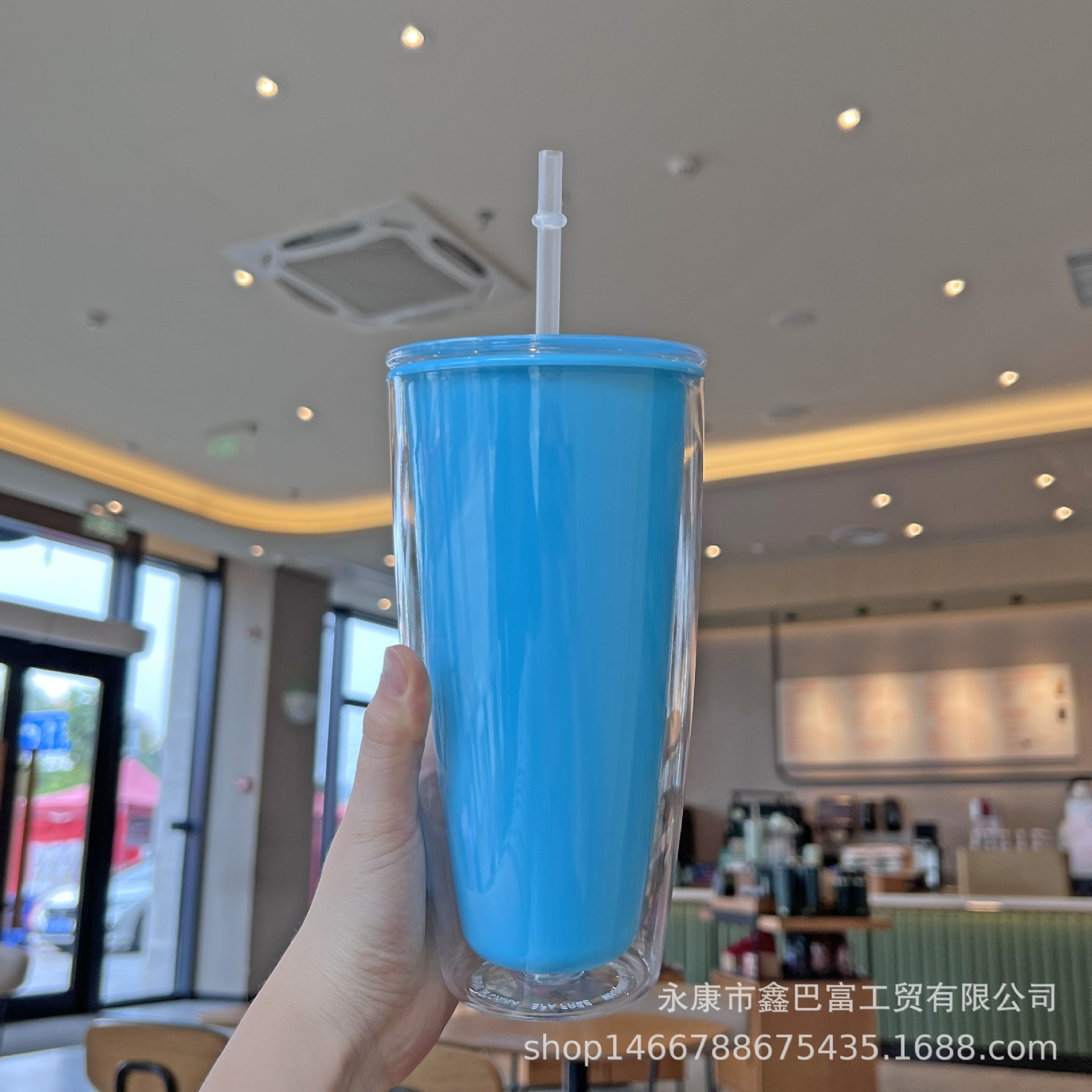 跨境新款网红高颜值水杯批发双层塑料杯便携情侣吸管杯创意女王杯详情20