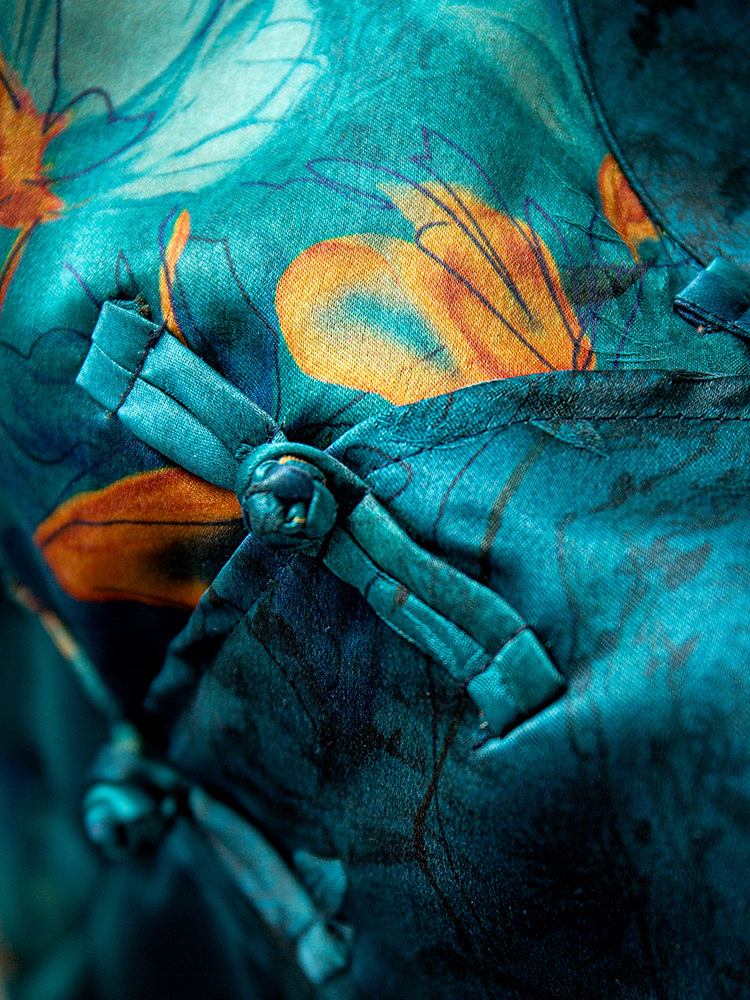 真丝香云纱立领旗袍连衣裙女国风刺绣100桑蚕丝收腰裙子夏新款详情12