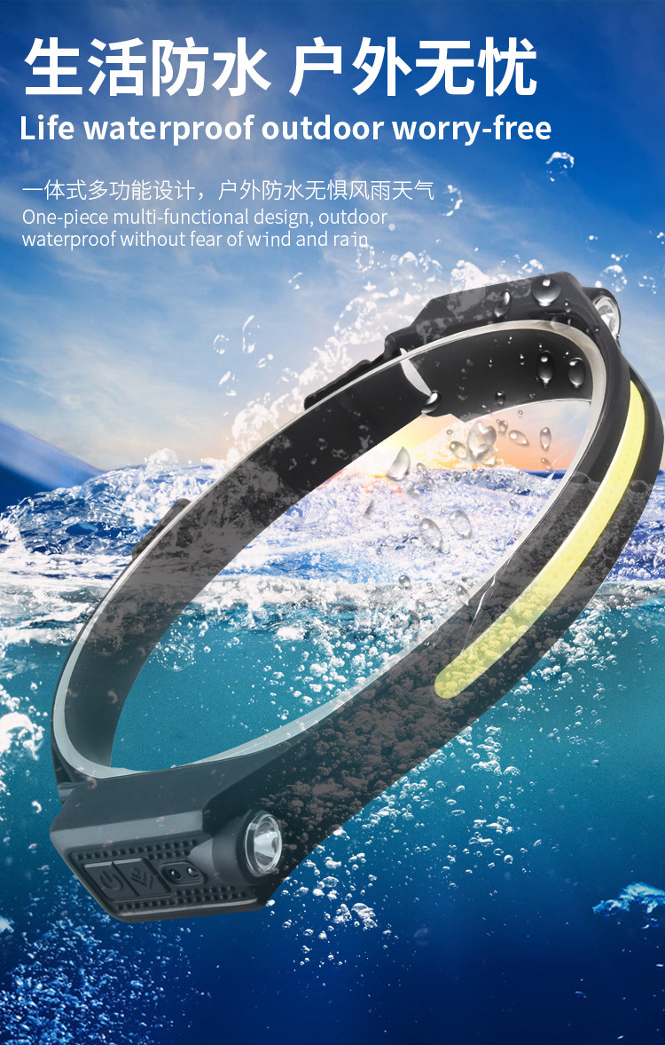 Cross-border new single and double side COB sensor headlamp LED outdoor night running and fishing Type-C rechargeable floodlight pic 12