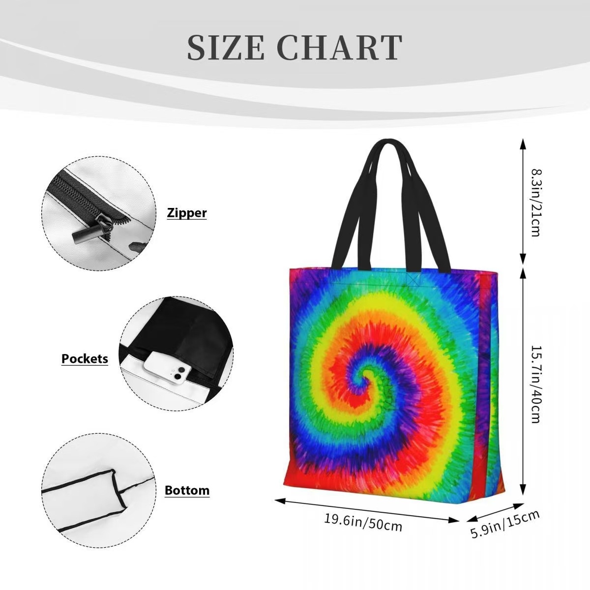 厂家直供跨境新品扎染数码印花女士购物袋大容量详情2