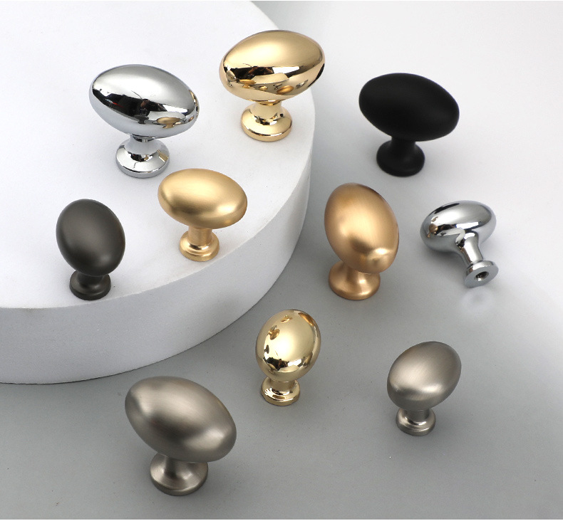 鸽子蛋椭圆抽屉单孔拉手北欧金色亮光黑色橱柜衣柜家具圆形小拉手详情13