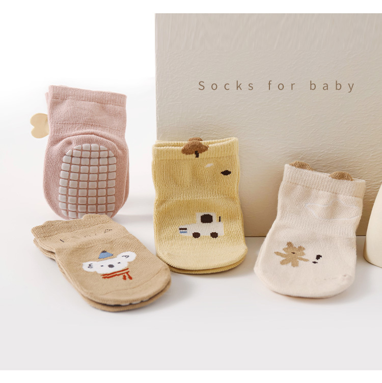 秋冬季无骨宝宝袜子棉婴幼儿童防滑底地板袜卡通中筒耳朵大版点胶详情4