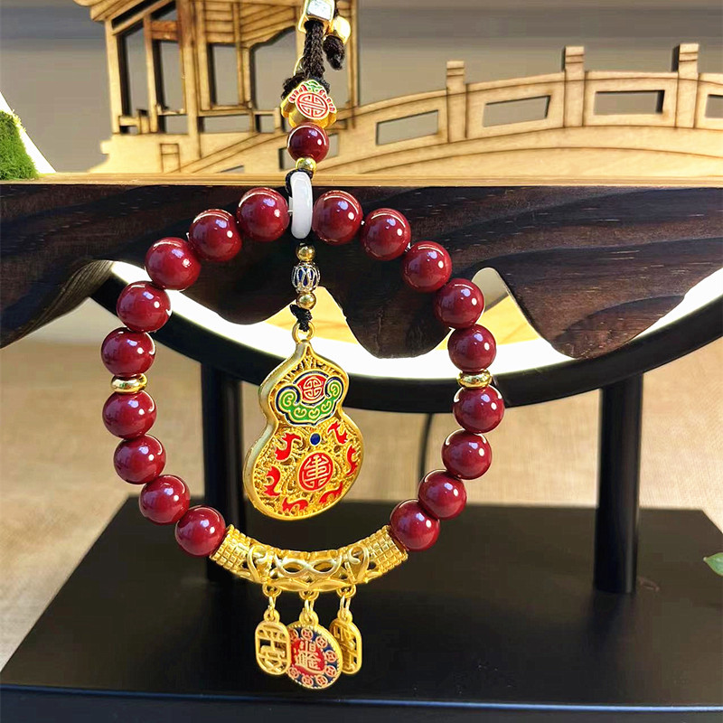 Red rope, ancient method, sand gold, Five blessings complete, cinnabar peace and good fortune, car pendant, blue, Chinese trend, retro pendant pic 3