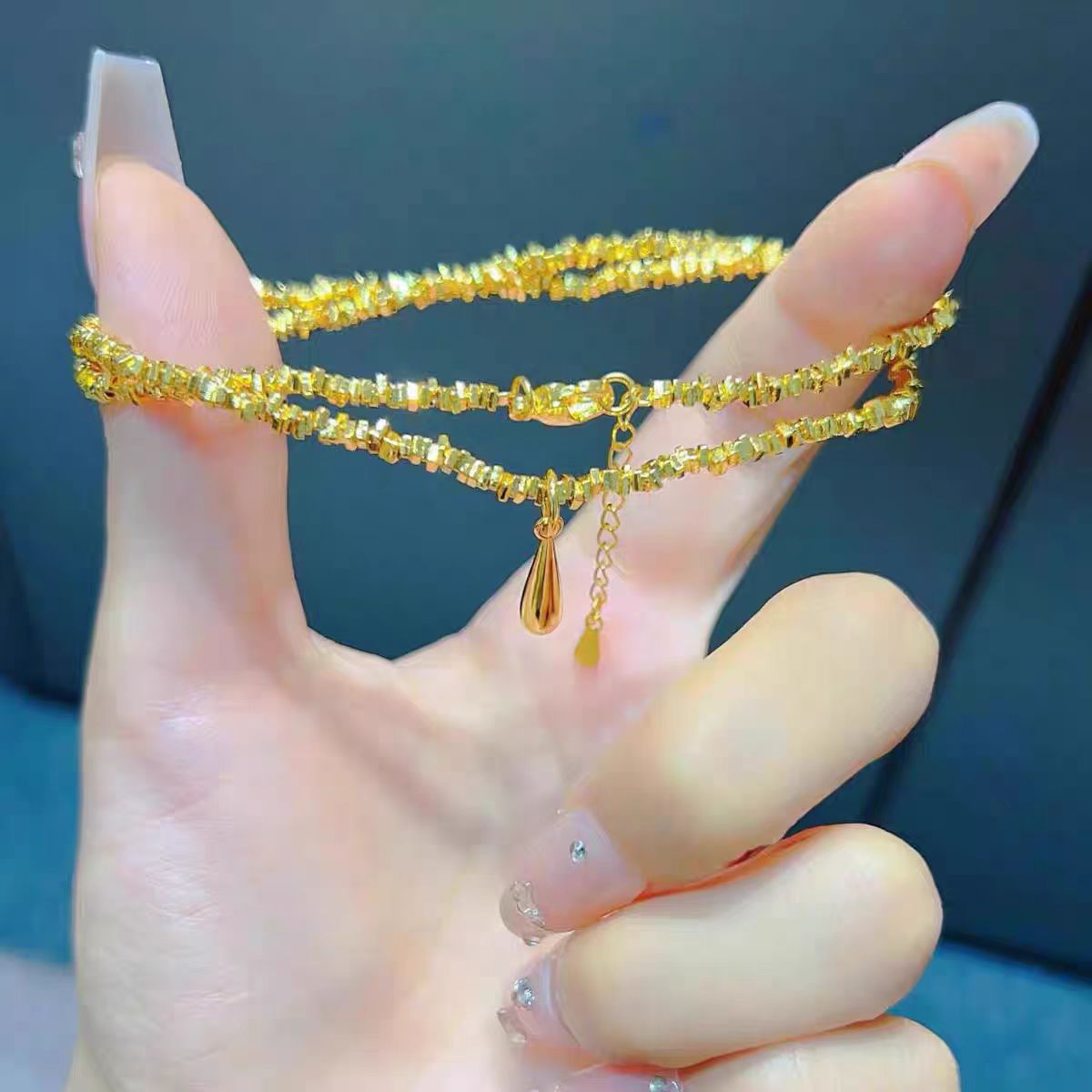 新款碎金子水滴手链项链批发越南沙金高级感轻奢碎银几两水滴套装详情9