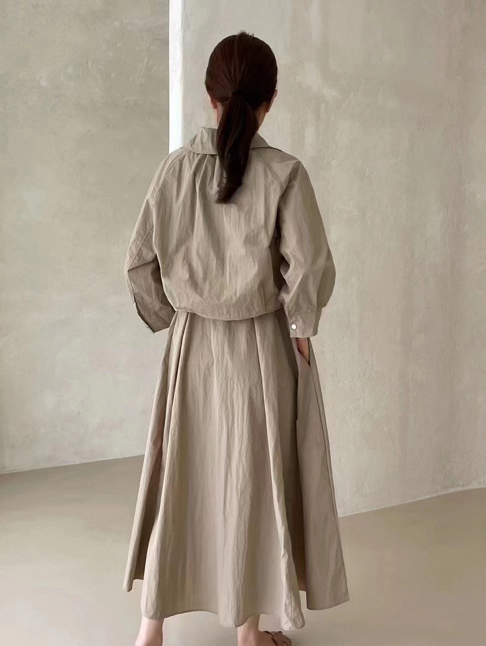 Cross-border Japanese style in-stock 2023 lapel long-sleeved top + sleeveless dress two-piece set pic 3