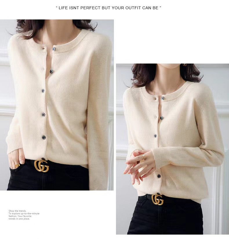 New autumn and winter round-neck knitted cardigan for women, loose and large-sized sweater, versatile coat, solid color base wool sweater coat pic 23